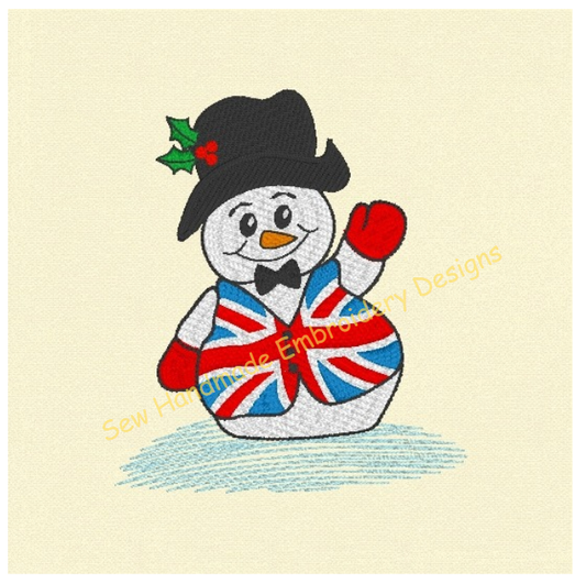 UNION JACK SNOWMAN Embroidery Design - ULS22  4 x 4