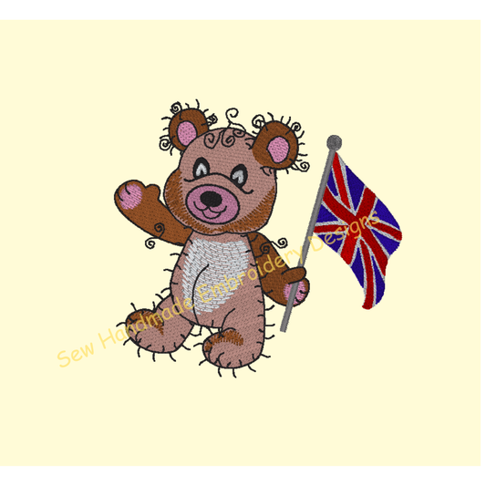 RAGGY UNION JACK TEDDY BEAR Machine Embroidery Design