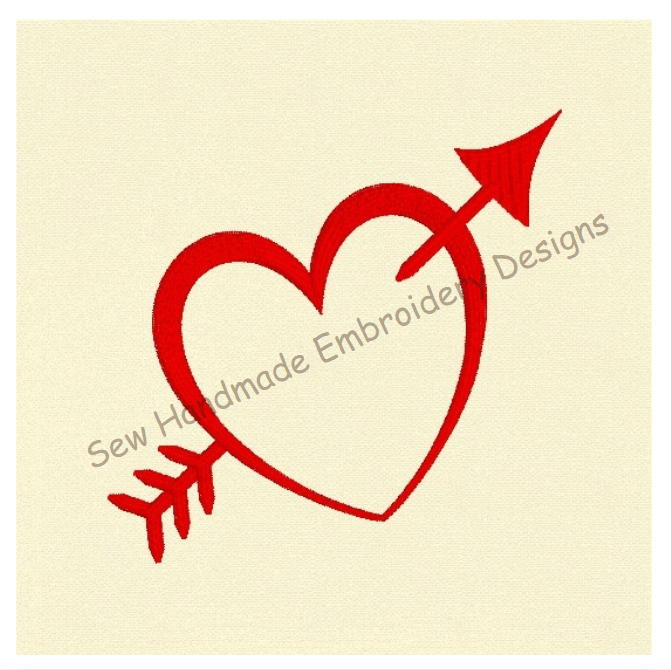 VALENTINE LOVE HEART WITH ARROW Machine Embroidery Design