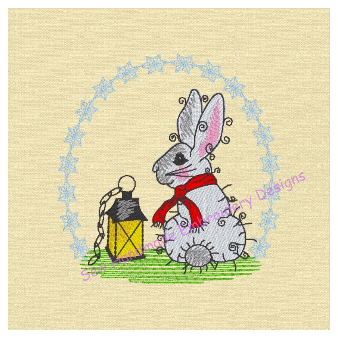 RAGGY WINTER BUNNY RABBIT Machine Embroidery Design