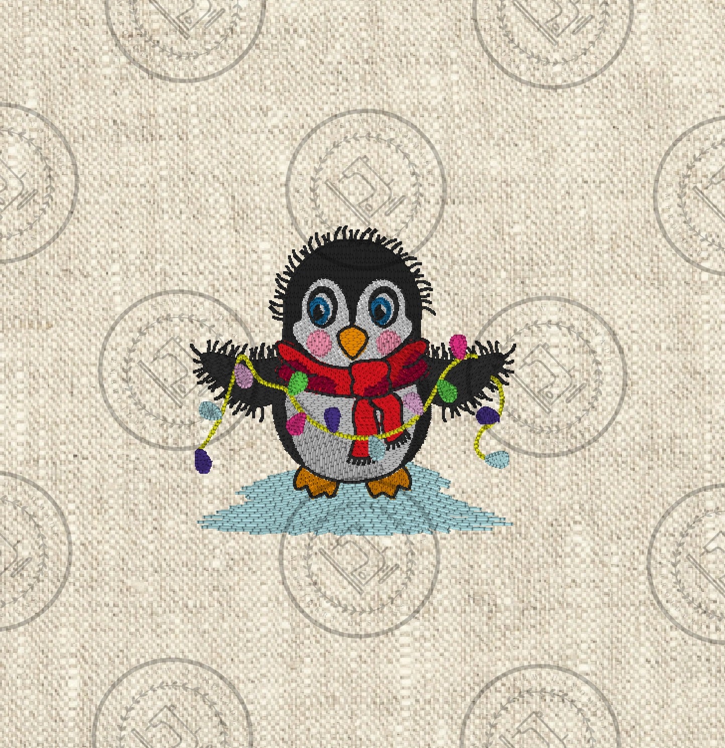 Christmas penguin digital embroidery design  4 x 4