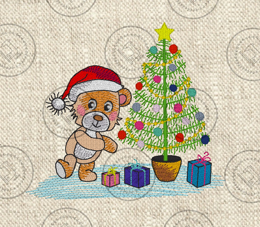 CHRISTMAS TREE TEDDY SANTA Embroidery Design - XTS22  5 x 5.5