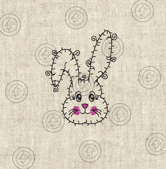 RAGGY BUNNY RABBIT HEAD SKETCH Embroidery Design - RHS023  4 x 3