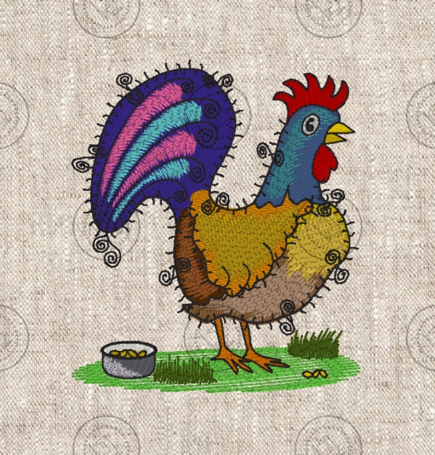 RAGGY ROOSTER Machine Embroidery Design